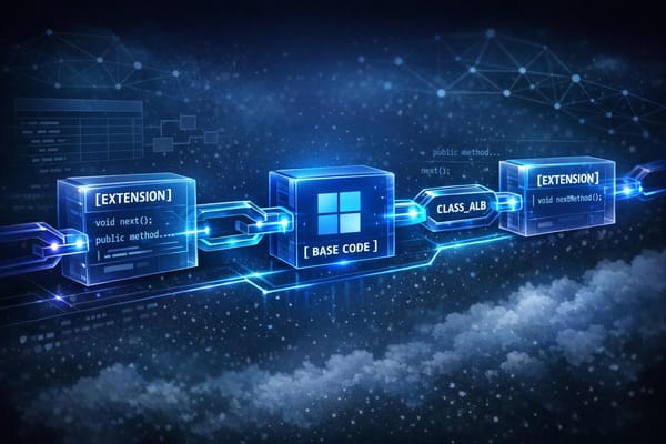 Infografía conceptual que ilustra el funcionamiento del Chain of Command (CoC) en Dynamics 365